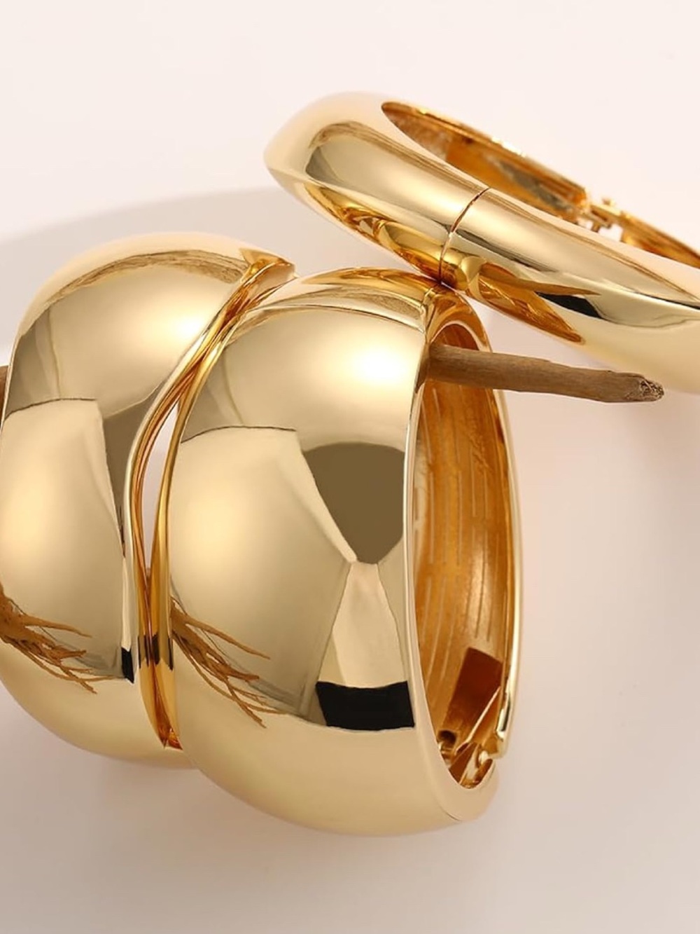 14K Gold Plated Oversized Bangle Bracelet Set - Picture 7 of 8